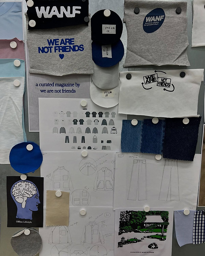 Mood wall pinned with swatches, patches and graphics